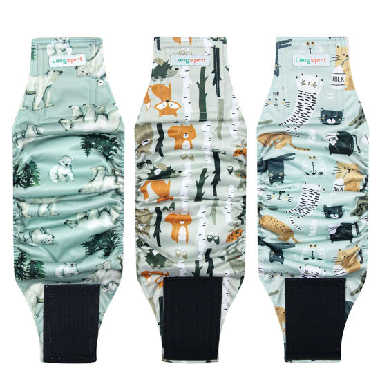 Picture of Langsprit Male Belly Bands for Dogs (Pack of 3) - High Absorbing Dog Wraps Male Washable - Reusable Male Dog Diapers (Fox,Cat,Polar Bear, X-Large)