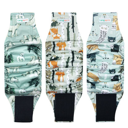 Picture of Langsprit Male Belly Bands for Dogs (Pack of 3) - High Absorbing Dog Wraps Male Washable - Reusable Male Dog Diapers (Fox,Cat,Polar Bear, XX-Large)