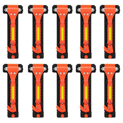 Picture of SINSEN Car Safety Hammer Set of 10 Emergency Escape Tool Auto Car Window Glass Hammer Breaker and Seat Belt Cutter Escape 2-in-1 for Family Rescue & Auto Emergency Escape Tools (Reflective Tape 10PCS)