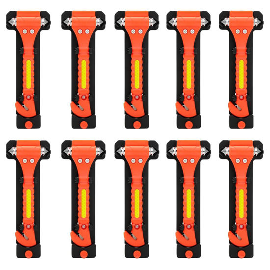 Picture of SINSEN Car Safety Hammer Set of 10 Emergency Escape Tool Auto Car Window Glass Hammer Breaker and Seat Belt Cutter Escape 2-in-1 for Family Rescue & Auto Emergency Escape Tools (Reflective Tape 10PCS)