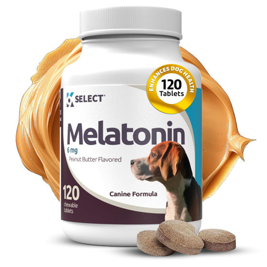 Picture of K9 Select Melatonin for Dogs - Calming Chews - Anxiety Relief Treats for Sleep, Stress, Thunderstorms & Fireworks - Calming Chews for Dogs Anxiety Small & Large Breed, 6 mg, 120 Peanut Butter Tablets