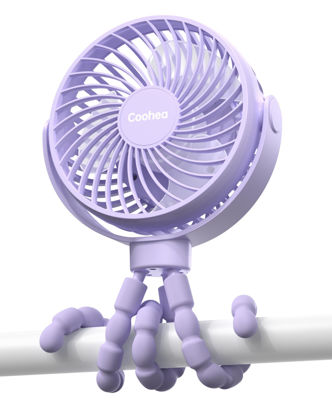 Picture of Coohea Stroller Fan Clip on Baby Fan Quiet Small Portable Fan USB Rechargeable Battery Operated Fan for Travel Beach Car Seat Backseat Crib, Flexible Tripod, 360°Rotatable, 3 Wind Speed, Purple