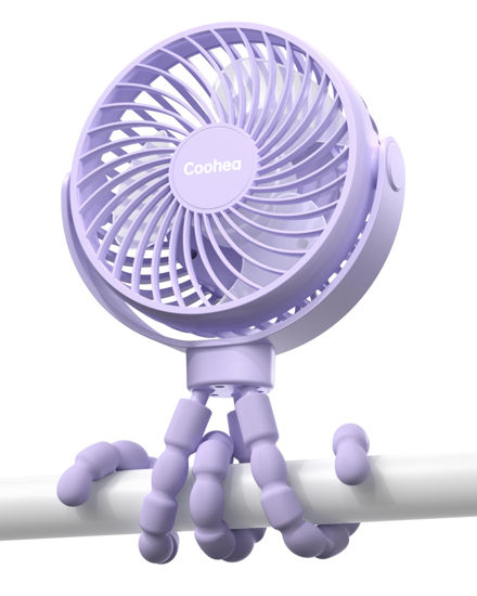 Picture of Coohea Stroller Fan Clip on Baby Fan Quiet Small Portable Fan USB Rechargeable Battery Operated Fan for Travel Beach Car Seat Backseat Crib, Flexible Tripod, 360°Rotatable, 3 Wind Speed, Purple