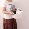 Picture of Small Woven Basket Cute Oval Cotton Rope Gifts Basket with Handle Empty Baby Wicker Storage Basket Nursery Box Bin Kids Organizer Cat Dog Toy Basket Easter Basket White
