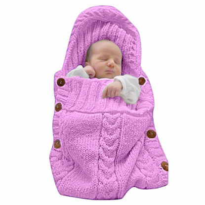 Picture of XMWEALTHY Newborn Baby Wrap Swaddle Blanket Knit Sleeping Bag Receiving Blankets Stroller Wrap for Baby(Pink) (0-6 Month)