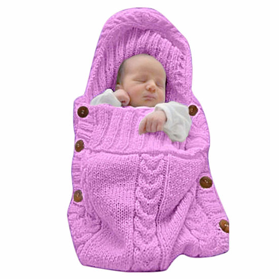 Picture of XMWEALTHY Newborn Baby Wrap Swaddle Blanket Knit Sleeping Bag Receiving Blankets Stroller Wrap for Baby(Pink) (0-6 Month)