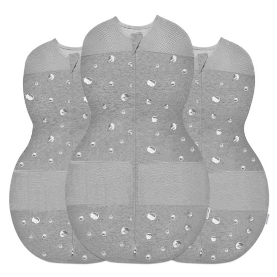Picture of Happiest Baby Sleepea 5-Second Swaddle - 100% Organic Cotton Baby Swaddle Blanket - Doctor Designed Promotes Healthy Hip Development - 3-Pack Newborn Bundle (Graphite Planets, 2 x Small, 1 x Medium)