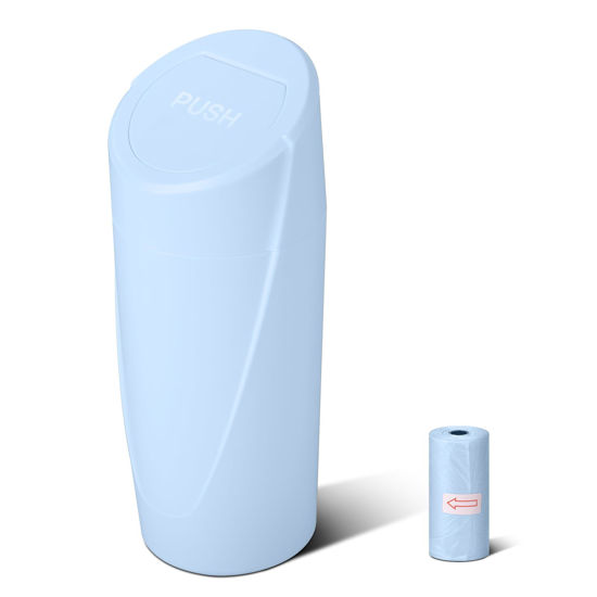 Picture of Car Trash Can Bin with Lid - Car Garbage Can Cup Holder - Light Blue Mini Leakproof Vehicle Trash Garbage Can Bin with 20pcs Trash Bags-Car Organizers and Storage for Front Back Seat Accessories