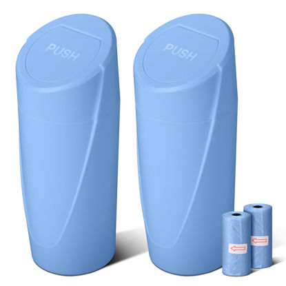 Picture of Car Trash Can Bin with Lid - 2 Packs Car Garbage Can Cup Holder - Blue Mini Leakproof Vehicle Trash Garbage Can Bin with 40pcs Trash Bags-Car Organizers and Storage for Front Back Seat Accessories