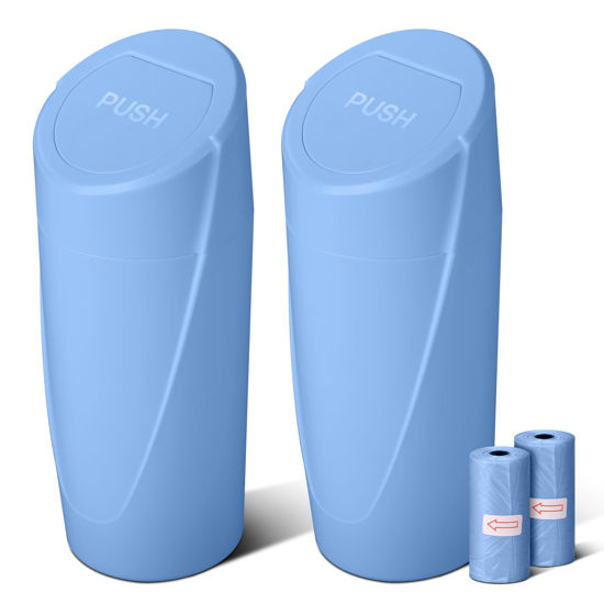 Picture of Car Trash Can Bin with Lid - 2 Packs Car Garbage Can Cup Holder - Blue Mini Leakproof Vehicle Trash Garbage Can Bin with 40pcs Trash Bags-Car Organizers and Storage for Front Back Seat Accessories