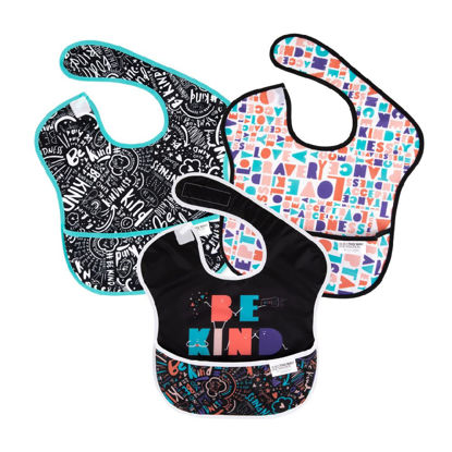 Picture of Bumkins Bibs for Girl or Boy, SuperBib Baby and Toddler for 6-24 Months, Essential Must Have for Eating, Feeding, Baby Led Weaning Supplies, Mess Saving Catch Food, Fabric 3-pk Born This Way Be Kind