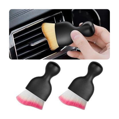 Picture of Blilo 2PCS Car Interior Detailing Brush with Dust Cover, Auto Soft Hair Cleaning Brushes, Scratch Free Curved Dirt Collectors, for Vehicle Dashboard Air Conditioner Vents Leather (White/Red/2PCS)