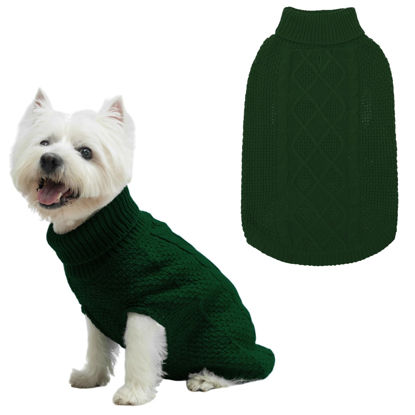 Picture of Mihachi Turtleneck Dog Sweater - Winter Coat Apparel Classic Cable Knit Clothes with Leash Hole for Cold Weather, Ideal Gift for Pet in New Year Army Green X-Small