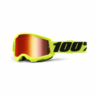 Picture of 100% Strata 2 Motocross & Mountain Bike Goggles - MX and MTB Racing Protective Eyewear (Yellow - Mirror Red Lens)