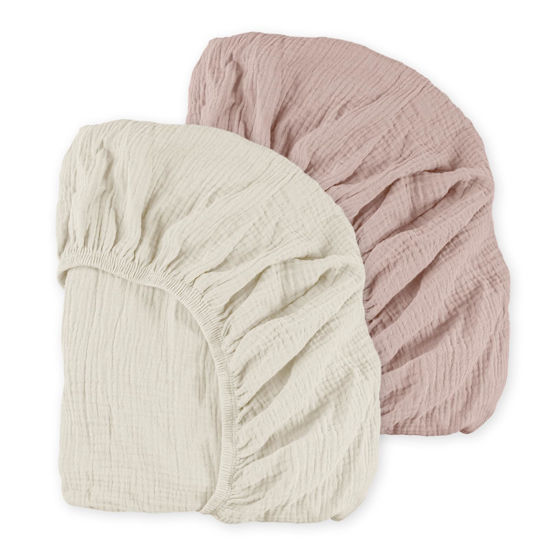 Picture of Muslin Mini Crib Sheets, 2 Pack for Baby Boy and Girl, Soft Breathable Stretchy Baby Pack N Play Mattress and Mini Cribs Sheet, Universal Fitted Portable/Mini Crib Mattresses (Gentle Colors)