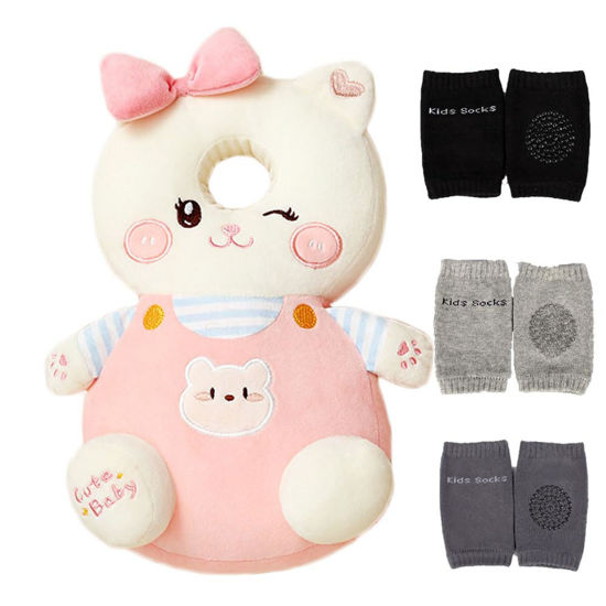 Picture of Feidoog Baby Head Protector Cushion Backpack with 3 Baby Knee Pads for Walking & Crawling,Z-Pink