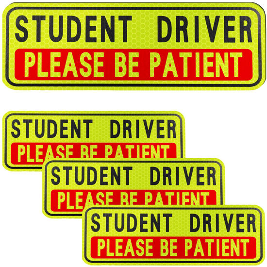Picture of 4 PCS Student Driver Magnet for Car, Please Be Patient Student Driver, Funny Magnetic New Driver Safety Warning Bumper Sticker Signs, Reusable Movable Rookie Driver Reflective Magnets Stickers