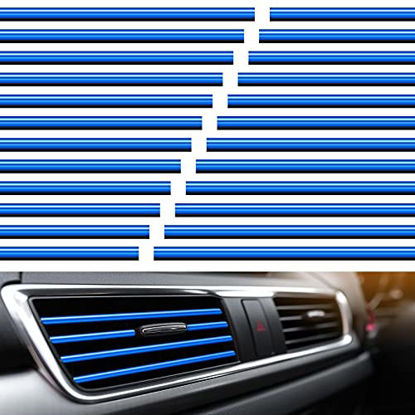 Picture of 20 Pieces Car Vent Outlet Trim Car Interior Moulding Trim Car Air Conditioner Vent Outlet Trim Chrome PVC Car Interior Trim Vent Outlet Trim Decoration Strip for All Straight Air Vent Outlet (Blue)