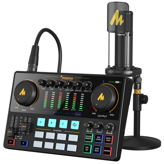 Picture of MAONO Podcast Equipment Bundle with Audio Interface and XLR Condenser Microphone, MaonoCaster with 48V Phantom Power, Bluetooth for Podcast, Streaming, Voice Over, Youtube, PC, Guitar (AME2A)