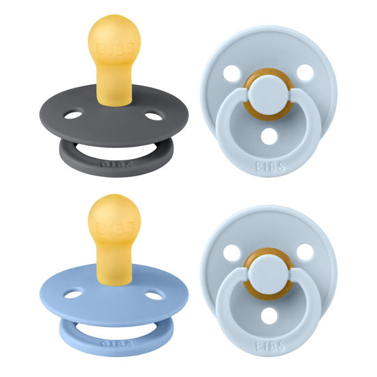 Picture of BIBS Pacifiers - Colour 4 Pack | Round Nipple Baby Pacifier | BPA Free Natural Rubber Latex Soother | Made in Denmark | Size 0-6 Months | Blue Colors