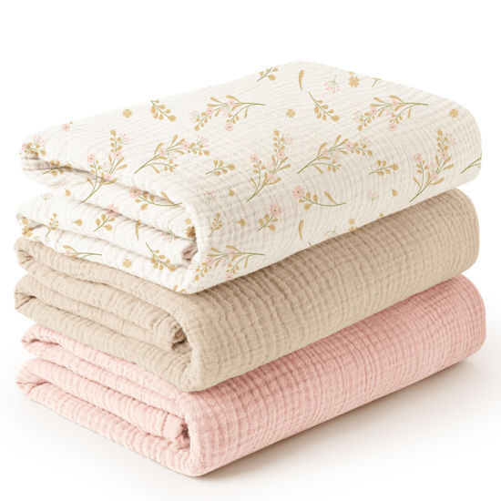 Picture of Konssy 3 Pack Muslin Swaddle Blankets for Unisex, Newborn Receiving Blanket, Large 47 x 47 inches, Soft Breathable Muslin Baby Swaddles for Boys & Girls