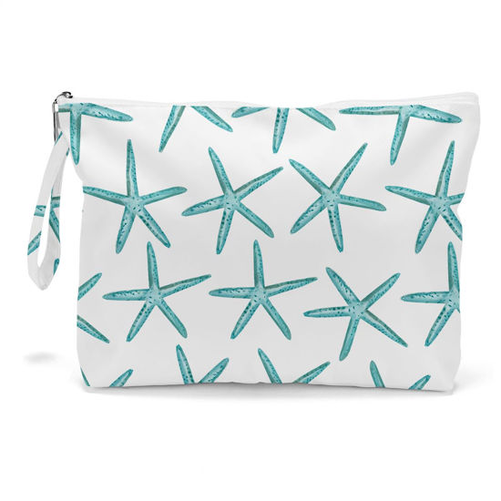 Picture of Makeup Bag, Toiletry Bag, Waterproof Large Capacity Travel Cosmetic Bag, Zipper Pouch for Women, Girls, Mom, Sister, Friends, Wet Bag, Baby Diaper Bag, Ocean Sea Shells Beach Starfish Décor