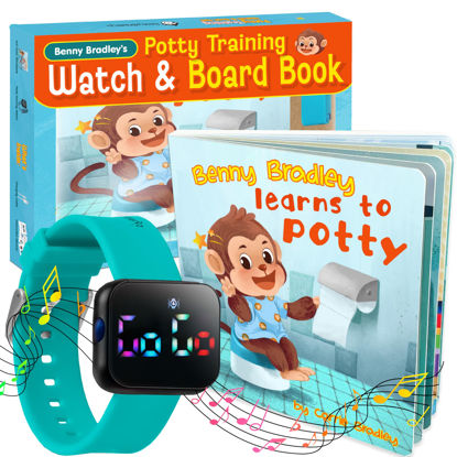 Picture of Potty Training Watch & Board Book for Kids - A Water Resistant Potty Reminder Device for Boys & Girls - Train Your Toddler with Fun Musical or Vibration Reminders and Printed Board Book (Turquoise)