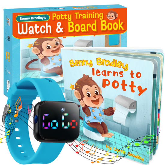 Picture of Potty Training Watch & Board Book for Kids - A Water Resistant Potty Reminder Device for Boys & Girls - Train Your Toddler with Fun Musical or Vibration Reminders and Printed Board Book (Blue)