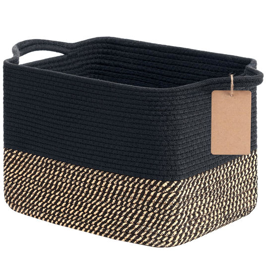 Picture of Goodpick Woven Storage Basket for Shelves, Storage Baskets for Organizing, Small Wicker Basket for Shoes,Towel, Toy Baskets Storage Kids, Empty Gift Basket with Handles, 13 x 10 x 9 Inches