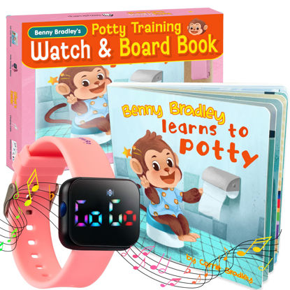 Picture of Potty Training Watch & Board Book for Kids - A Water Resistant Potty Reminder Device for Boys & Girls - Train Your Toddler with Fun Musical or Vibration Reminders and Printed Board Book (Pink)