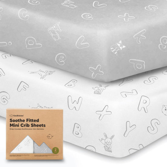 Picture of 2-Pack Mini Crib Sheets Fitted, Pack and Play Sheets - Organic Cotton Pack N Play Sheets for Pack and Play Mattress, Playard Baby Crib Sheets, Jersey Crib Sheets Neutral for Boys, Girls (ABC Land)