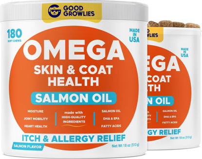 Picture of Omega 3 Alaskan Fish Oil Treats for Dogs (360 Ct) - Dry & Itchy Skin Relief + Allergy Support - Shiny Coats - EPA&DHA Fatty Acids - Natural Salmon Oil Chews - Hip & Joint Support - Salmon Flavor
