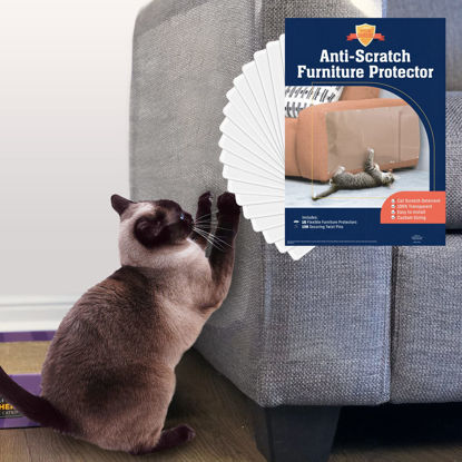 Picture of Stelucca Amazing Shields Cat Scratch Deterrent - 18-Pack, 17-inch x 12-inch Furniture Protectors from Cats for Couch - Clear, Anti-Scratch Pad and Sofa Protector…