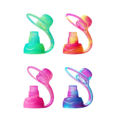 Picture of ChooMee SoftSip Food Pouch Top | Baby Led Weaning | No Spill Flow Control Valve, Protects Childs Mouth, 100% Silicone, BPA Free | Swirl Colors, 4 CT