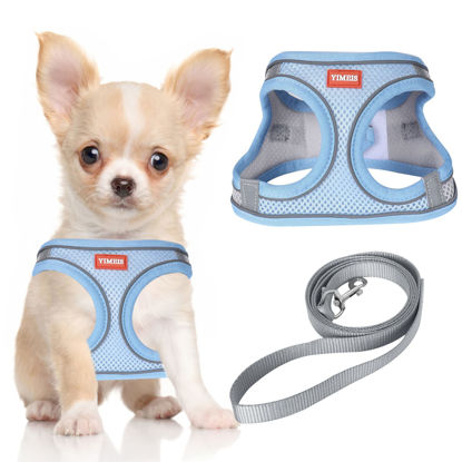 Picture of YIMEIS Dog Harness and Leash Set, No Pull Soft Mesh Pet Harness, Reflective Adjustable Puppy Vest for Small Medium Large Dogs, Cats (Greyblue, X-Small (Pack of 1)