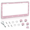 Picture of Amiss Bling License Plate Frame for Women, 1Pack Rhinestone Handcrafted Crystal Premium Stainless Steel, Stainless Steel Car Accessories with Diamond Sparkle Glitter Caps (Pink)