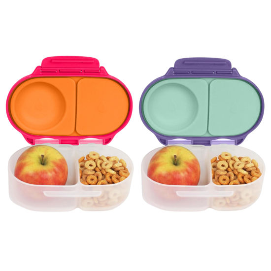 Picture of b.box Snack Box (2-pack) for Kids & Toddlers: 2 Compartment Snack Containers, Mini Bento Box, Lunch Box. Leak Proof, BPA free, Dishwasher safe. Ages 4 months+ (s'shake + Lilac pop, 12oz capacity)