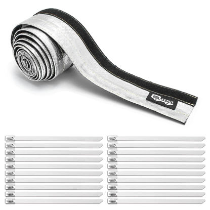 Picture of Heat Shroud Aluminized Sleeving Heat Shield fuel line wire heat sleeve 1/2" I.D. x 10FT with 20 Pcs 3.9Inch Stainless Steel Cable Metal Zip Ties
