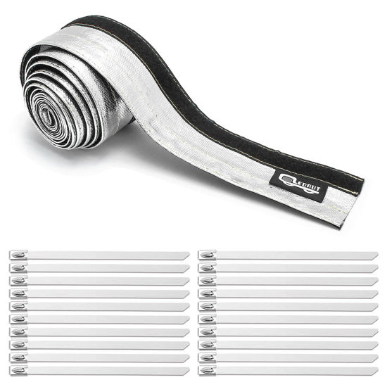 Picture of Heat Shroud Aluminized Sleeving Heat Shield fuel line wire heat sleeve 1/2" I.D. x 10FT with 20 Pcs 3.9Inch Stainless Steel Cable Metal Zip Ties