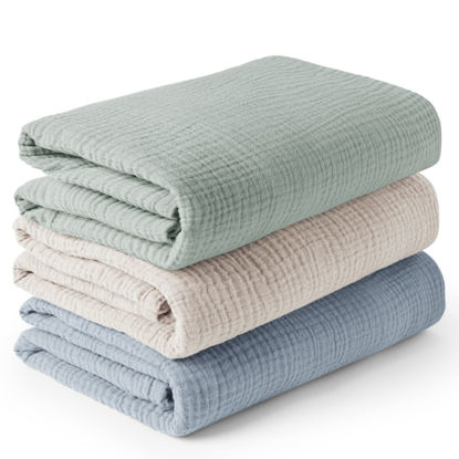 Picture of Konssy 3 Pack Muslin Swaddle Blankets for Unisex, Newborn Receiving Blanket, Large 47 x 47 inches, Soft Breathable Muslin Baby Swaddles for Boys & Girls