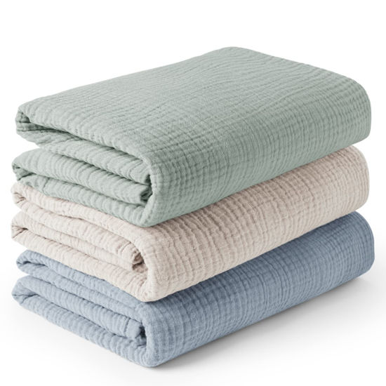 Picture of Konssy 3 Pack Muslin Swaddle Blankets for Unisex, Newborn Receiving Blanket, Large 47 x 47 inches, Soft Breathable Muslin Baby Swaddles for Boys & Girls