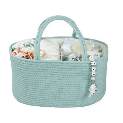 Picture of Large Baby Diaper Caddy Organizer for Girl Boy Rope Nursery Storage Bin Basket Portable Holder Tote Bag for Changing Table Car Travel Baby Shower Gifts Newborn Essentials Registry Must Have Green