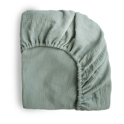 Picture of mushie Extra Soft Muslin Fitted Crib Sheet | 192 Thread Count | 28"x 52" (Roman Green)