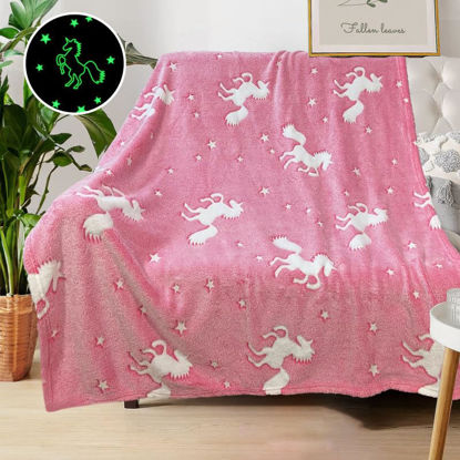 Picture of Unicorn Blanket for Girls, Glow in The Dark Blankets for Girls Kids Blankets for Girls, Personalized Blankets for Girls/Baby/Toddler, Unicorns Gifts for Girls Age 1-12, Soft Fleece Blanket 40"x 50"