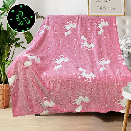 Picture of Unicorn Blanket for Girls, Glow in The Dark Blankets for Girls Kids Blankets for Girls, Personalized Blankets for Girls/Baby/Toddler, Unicorns Gifts for Girls Age 1-12, Soft Fleece Blanket 40"x 50"