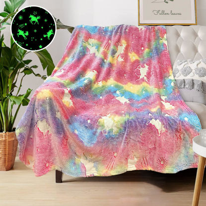 Picture of Unicorn Blanket for Girls, Glow in The Dark Blankets for Girls Kids Blankets for Girls, Personalized Blankets for Girls/Baby/Toddler, Unicorns Gifts for Girls Age 1-12, Soft Fleece Blanket 50"x 60"