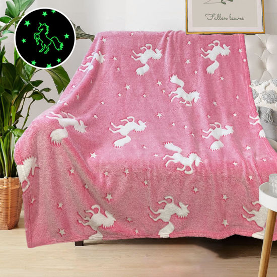 Picture of Unicorn Blanket for Girls, Glow in The Dark Blankets for Girls Kids Blankets for Girls, Personalized Blankets for Girls/Baby/Toddler, Unicorns Gifts for Girls Age 1-12, Soft Fleece Blanket 50"x 60"