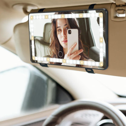 Picture of JOYTUTUS Car Sun Visor Vanity Mirror, Car Vanity Mirror With Lights, Makeup Mirror with 3 Light Modes & 60 LEDs, Rechargeable Car Mirror Dimmable Touch Control Travel Makeup Mirror for Car Truck SUV