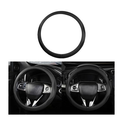 Picture of Car Steering Wheel Cover, Microfiber Breathable Ice Silk Leather Steering Wheel Cover Soft Anti-Slip Safety, 15inch Four Season Universal Fits for Most Truck,SUV,Cars (Black Ice Silk)