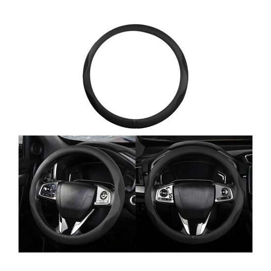 Picture of Car Steering Wheel Cover, Microfiber Breathable Ice Silk Leather Steering Wheel Cover Soft Anti-Slip Safety, 15inch Four Season Universal Fits for Most Truck,SUV,Cars (Black Ice Silk)